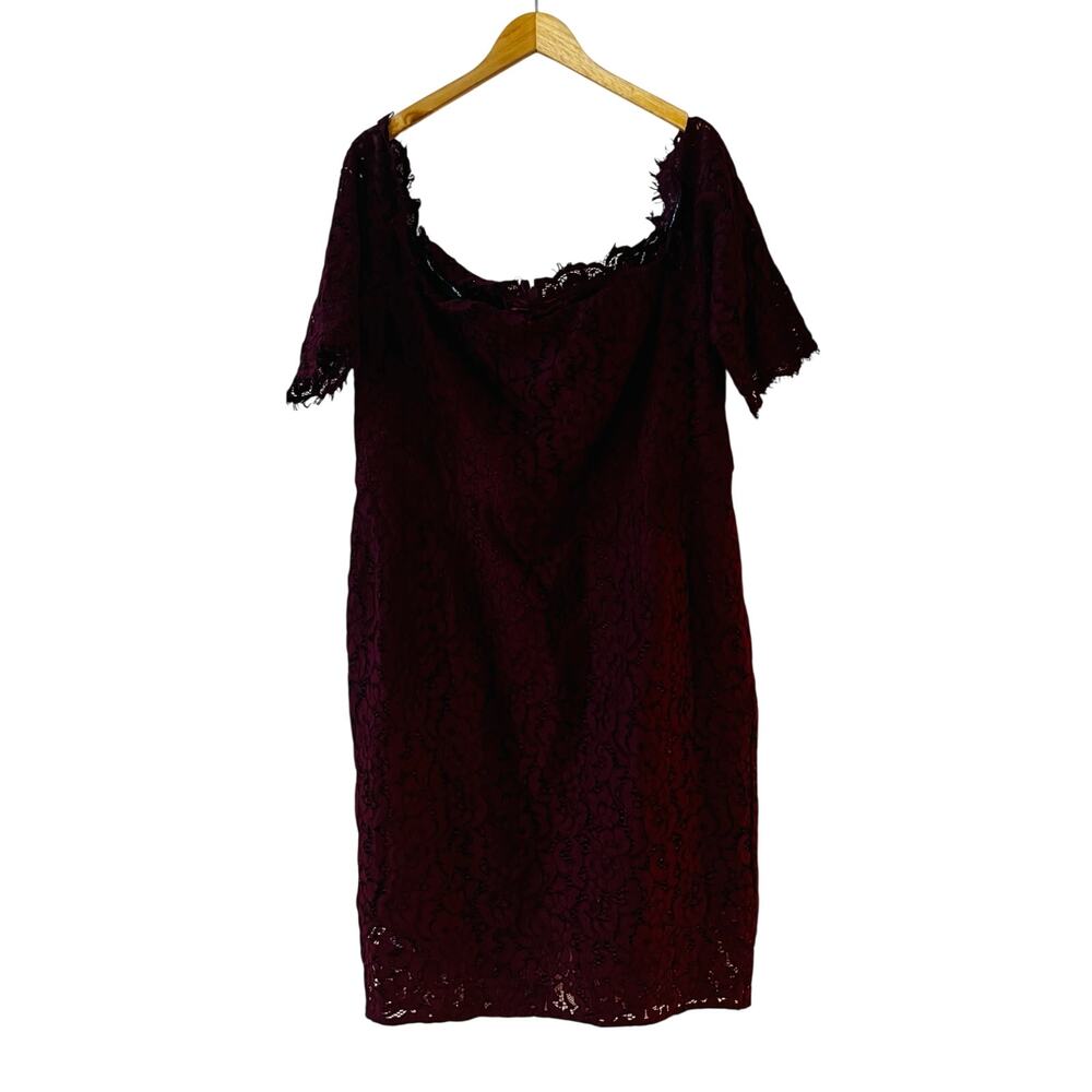 City Chic Love Lace Off Shoulder Sheath Dress Size 20 In Bordeaux - Picture 7 of 7